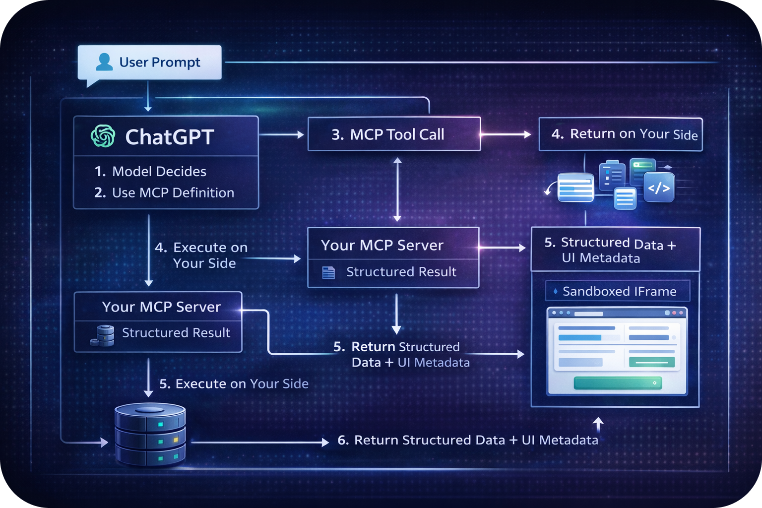 Diagram of how a ChatGPT App interacts with MCP