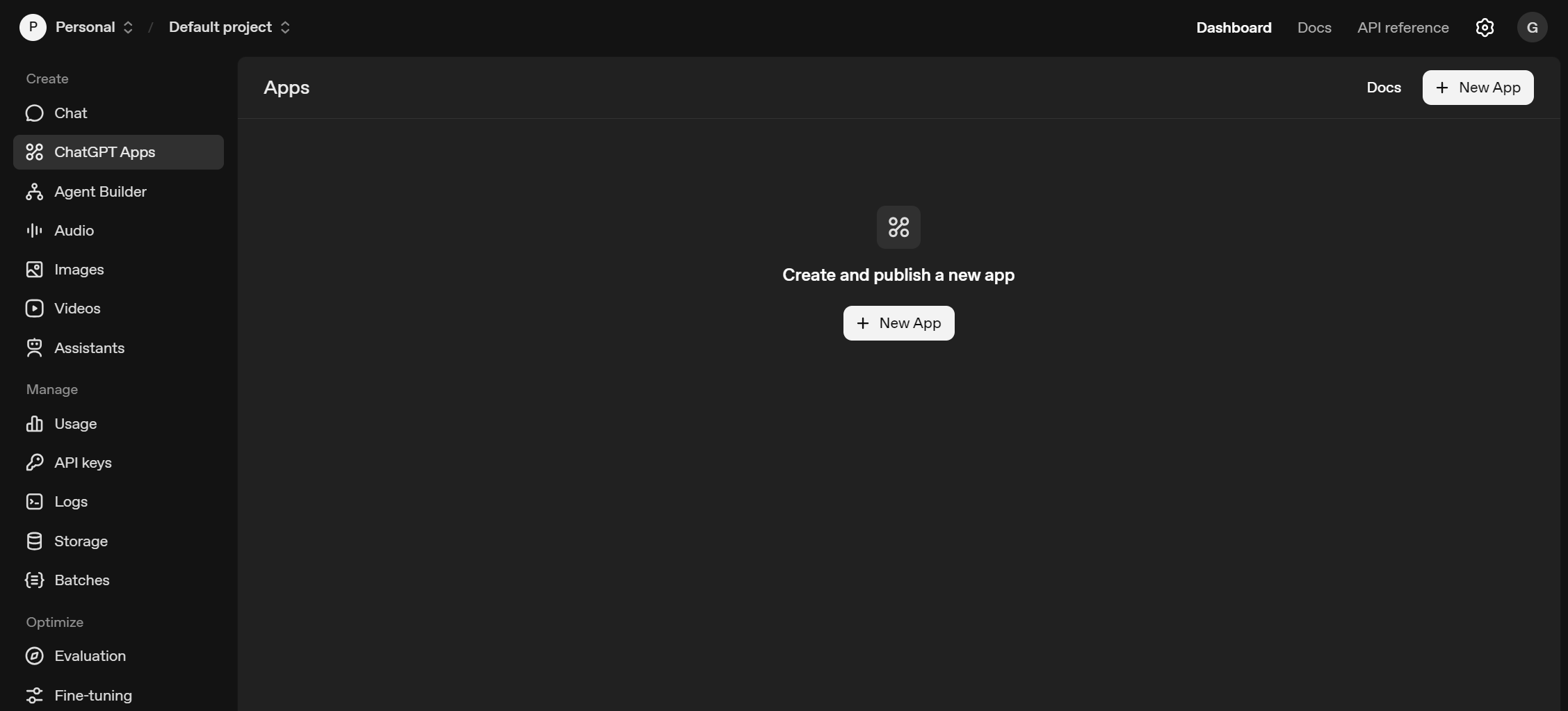 Interface for creating a new app in OpenAI Platform