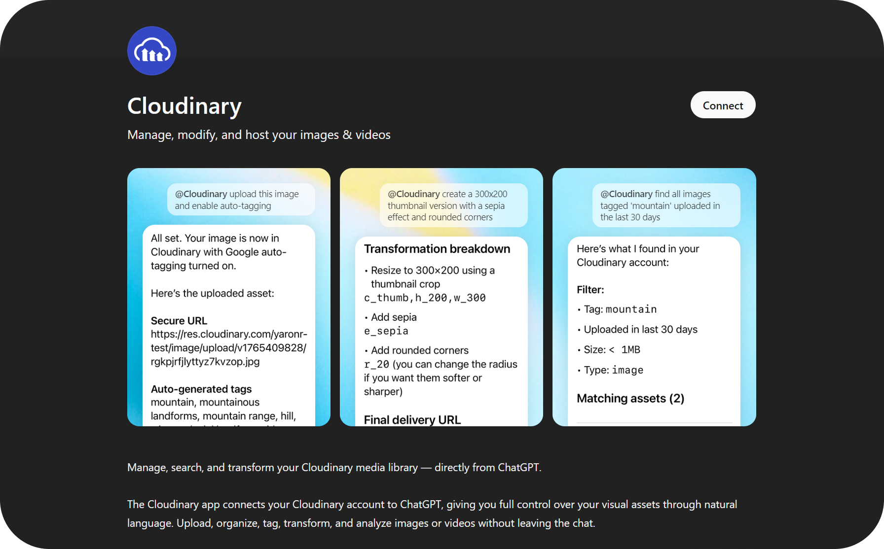 Cloudinary app screen