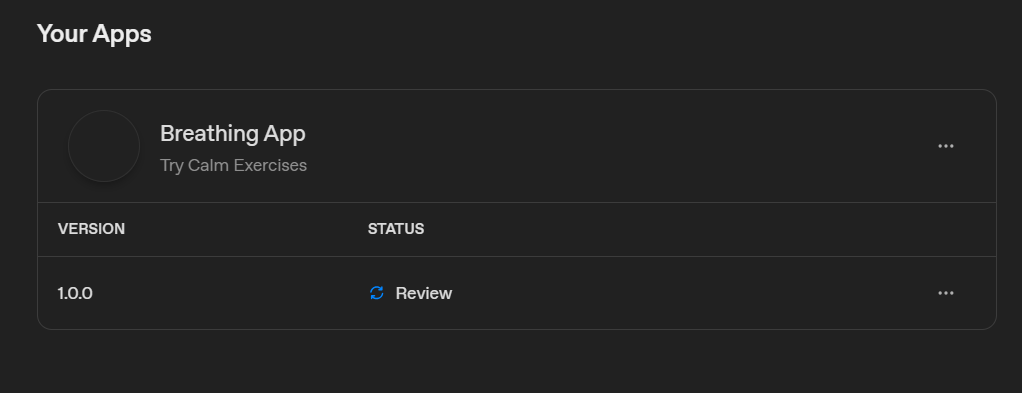 Apps list showing an app version 1.0.0 with status Review in OpenAI Platform