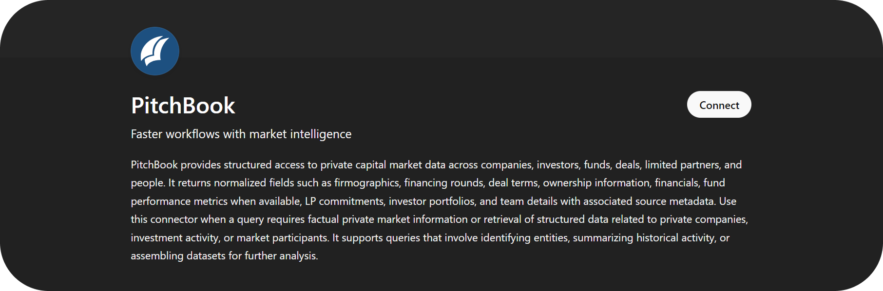 PitchBook app screen in ChatGPT